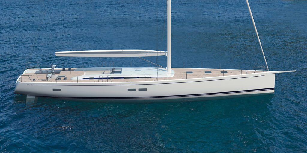 Swan 95 FD yacht design, profile view render.