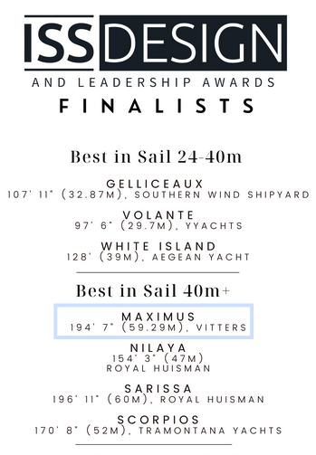 Maximus nominated for Best Sail 40m+ by ISS